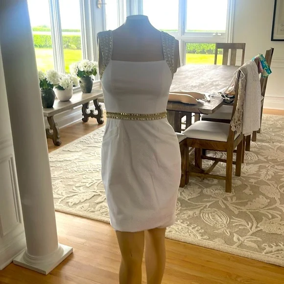 Lilly Pulitzer Dresses | Lilly Pulitzer Dana Stretch Shift Dress | Color: Gold/White | Size: 00 | Suzmahoney's Closet